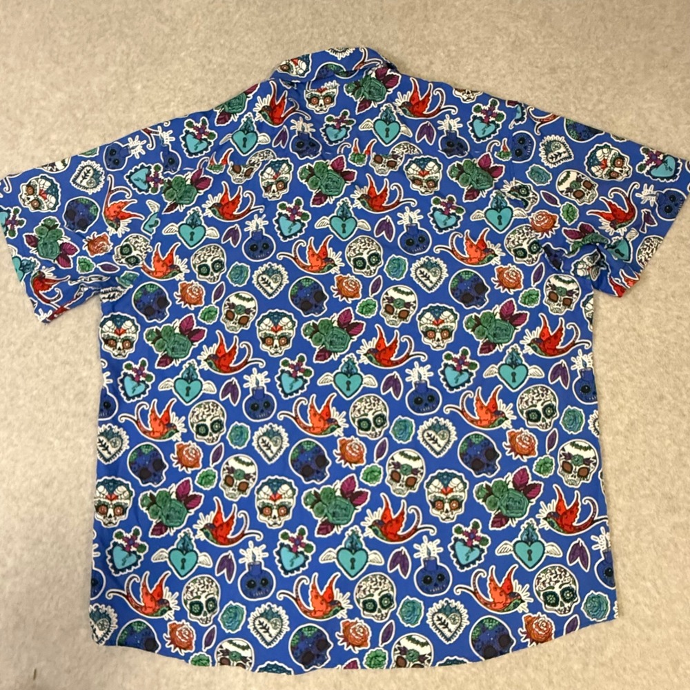 Dixxon Flannel Co Los Muertos Blue Sugar Skull D-Lite Shirt Mens 4X Short Sleeve - Picture 11 of 12